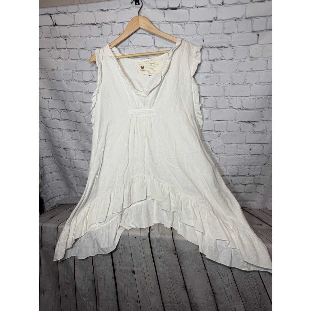 Farmhouse Frocks Womens XL White Dixie Tunic Sleeveless Boho Lagan look Flowy